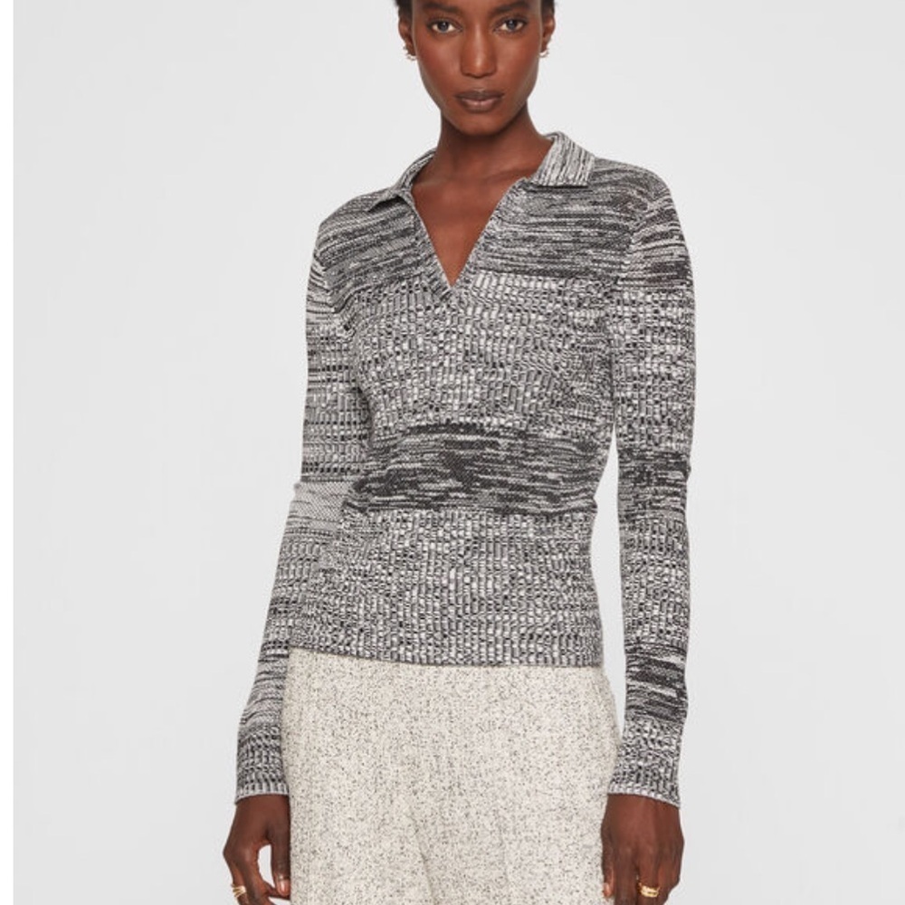 Club Monaco Mix Stitch Johnny Collar Long Sleeve Knit Top Size M